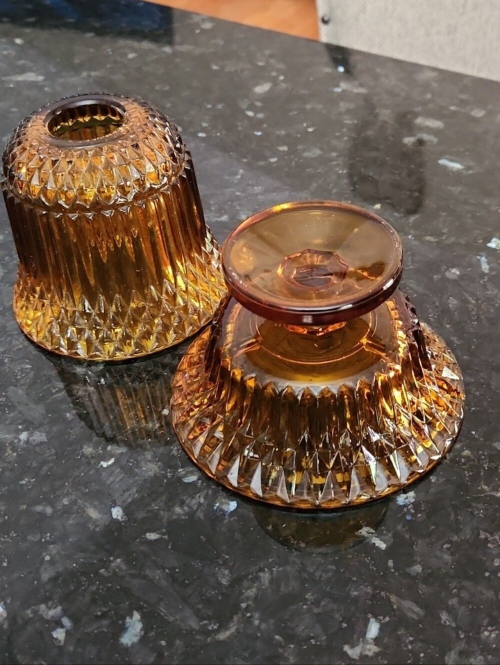 Indiana Glass Amber Diamond Point Fairy Lamp Footed Pedestal MCM - Picture 2 of 3